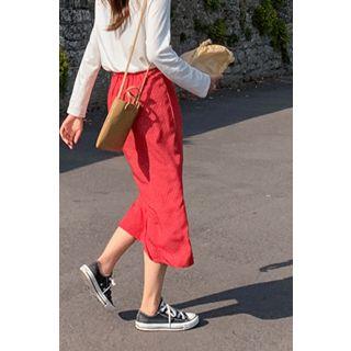 Polka-dot H-line Long Skirt Red - One Size