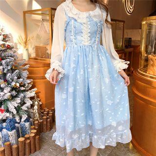 Lace Blouse / Chiffon Blouse / Spaghetti Strap Floral Jacquard Midi Dress
