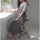 Tie-waist Plaid Pinafore Dress