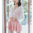Set: Tankini Top + Swim Skirt + Lace Cover-up