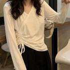 V-neck Drawstring Long-sleeve T-shirt / Striped Long-sleeve T-shirt
