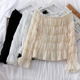 Boatneck Ruffled-trim Ruched Top