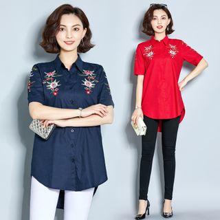 Embroidered Print Short-sleeve Shirt