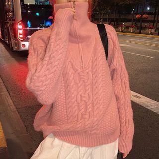 Half-zip Cable Knit Mock-neck Sweater