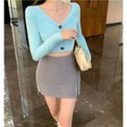 Slit Mini Pencil Skirt Gray - One Size