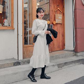 Square-collar Tiered Long Shirtdress