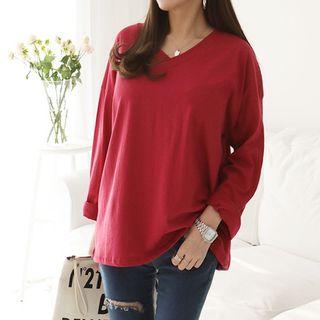 Long-sleeve Loose-fit V-neck T-shirt