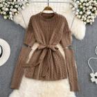 Round Neck Cable Knit Dress With Mitten