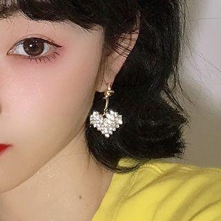 Non-matching Alloy Knot Rhinestone Heart Dangle Earring Cq1353 - 1 Pair - Asymmetric - Gold - One Size