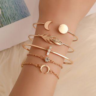 Set Of 5: Rhinestone Bracelet + Bangle 01 - 11279 - Gold - One Size