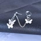 Butterfly Chained Ear Cuff 1 Pc - Silver - One Size