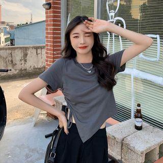 Short-sleeve Slit Drawstring T-shirt