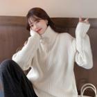 Half-zip Turtleneck Sweater White - One Size