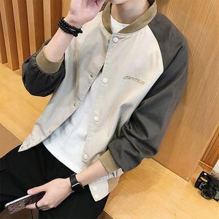 Color Panel Letter Embroidered Baseball Jacket