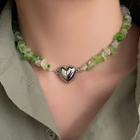 Magnetic Heart Necklace 1 Pc - Green & Silver - One Size