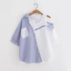 Mock Two-piece Asymmetric Striped Panel Short-sleeve Top