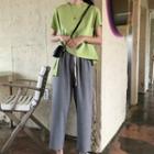 Short-sleeve Tie-accent  T-shirt / Plain Harem Pants