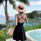 Plain Spaghetti Strap Open-back Mini A-line Dress