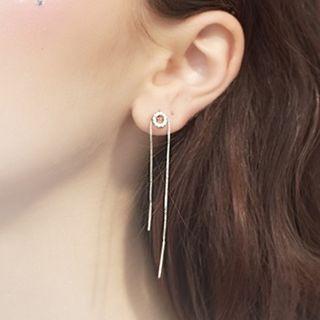 925 Sterling Silver Rhinestone Mini Hoop Threader Earring