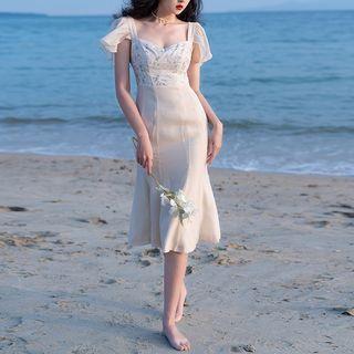 Cap-sleeve Floral Panel Sheath Dress