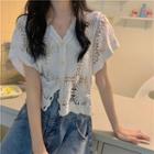 Short-sleeve Perforated Knit Cover-up