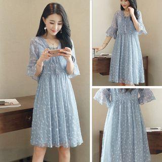 Elbow-sleeve A-line Dress / Slipdress