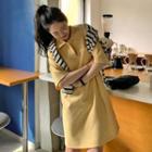 Elbow-sleeve Mini A-line Polo Dress Yellow - One Size