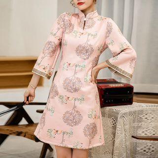 3/4-sleeve Printed Mini Qipao Dress