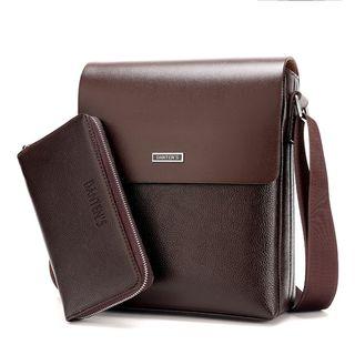 Faux Leather Flap Shoulder Bag / Long Wallet
