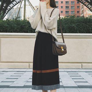 Plain Sweater/ Accordion Pleated Midi A-line Skirt/ Set