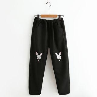 Rabbit Embroidered Band Waist Pants