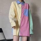 Long-sleeve Color Block Shirt Shirt - Color Block - Multicolor - One Size