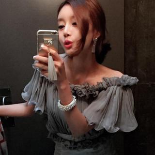 Off-shoulder Shirred Chiffon Top