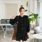 Set: Faux-pearl Cardigan + Knit Skirt Black - One Size
