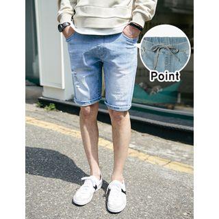 Drawstring-waisted Distressed Denim Shorts