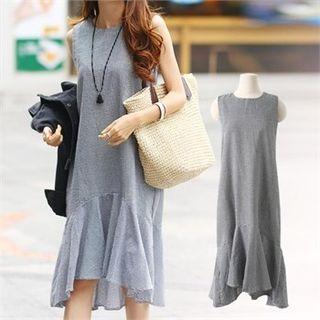 Sleeveless Ruffled Midi Gingham Dress Black - One Size