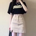 Short-sleeve Lettering T-shirt / Mini Skirt / Set