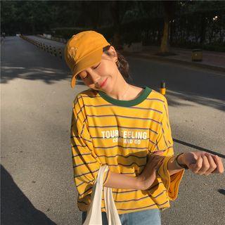 Elbow-sleeve Striped Oversized T-shirt
