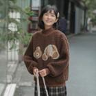 Mock-neck Bear Print Sweatshirt Coffee - One Size