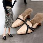 Block-heel Furry Trim Mules