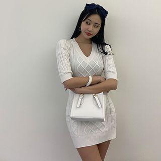 V-neck Cable-knit Bodycon Minidress