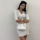V-neck Cable-knit Bodycon Minidress