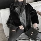 Faux-fur Pu Loose-fit Biker Jacket
