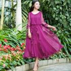 Frill Trim 3/4 Sleeve Chiffon Dress