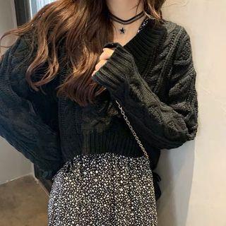 Floral Midi A-line Dress / Cable Knit Sweater / Set