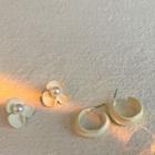 Faux Pearl Flower Ear Stud / Open Hoop Earring