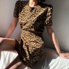 Leopard Print Short-sleeve Mini A-line Dress Leopard - One Size