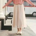 Midi Accordion Pleat Mesh Skirt Almond - One Size