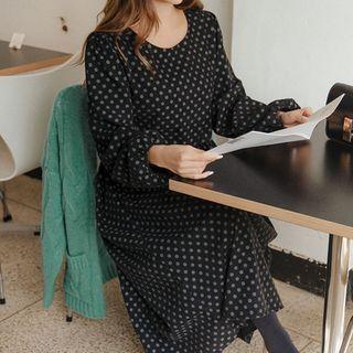 Plus Size Shirred Dotted Long Dress