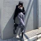 Asymmetric Knit Top / Open-front Knit Cardigan / High-waist Pleated Dress Pants